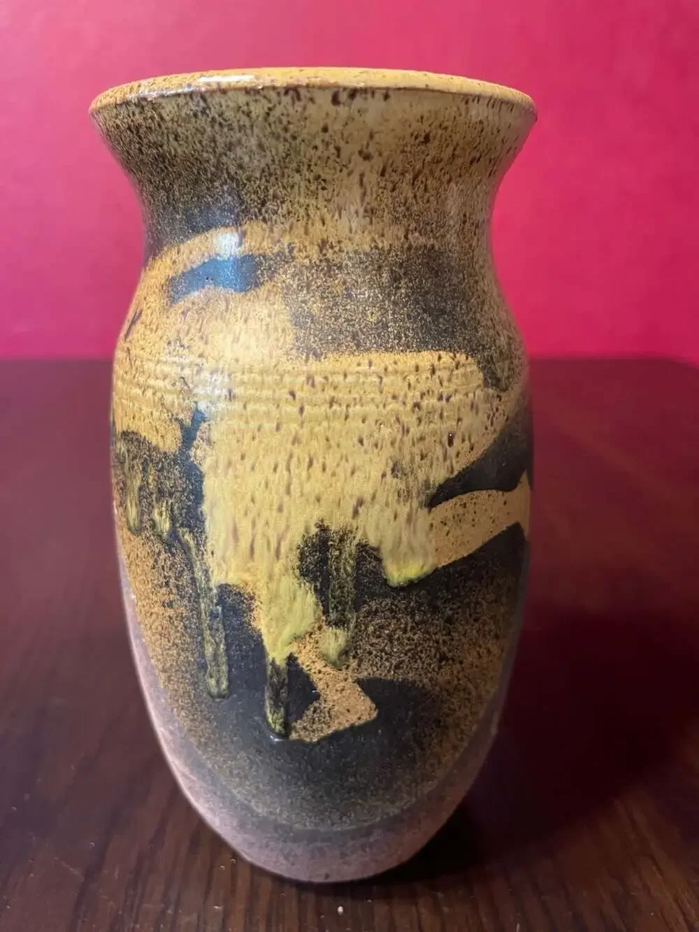 Vintage Hand-Thrown Studio Pottery Vase with Earthy Drip Glaze, Signed K. Brumle